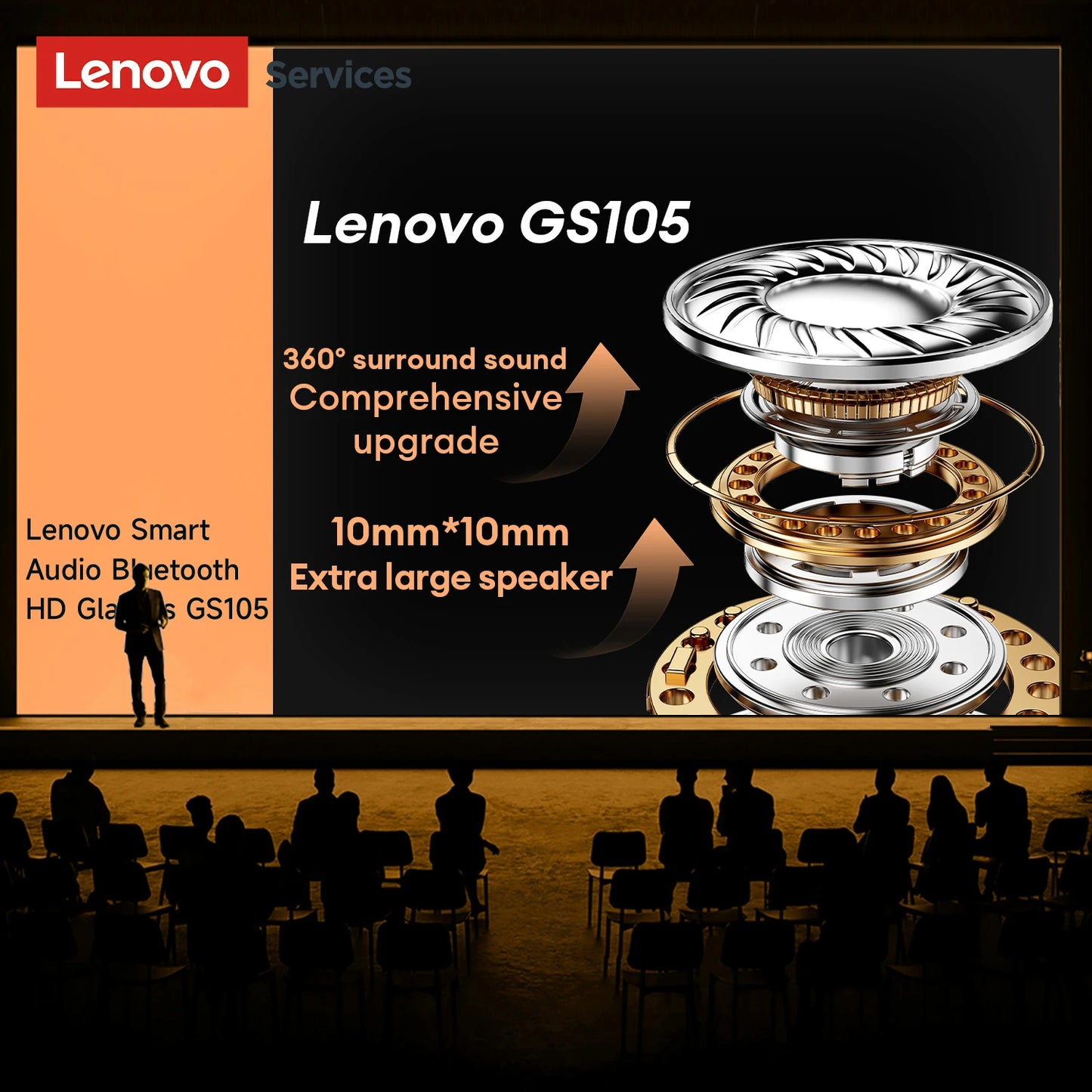 Lenovo Smart Music Sunglasses Earphone Wireless Bluetooth HIFI Sound Headphone Driving Glasses Hands-free Call with HD Mic GS105