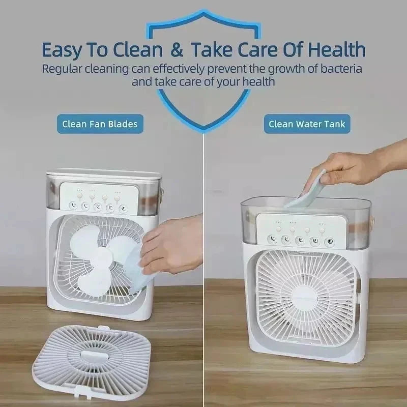 New 3 in 1 Portable Air Cooler, Mini Air Conditioner Fan with Humidifier & LED Night Light for Home Office