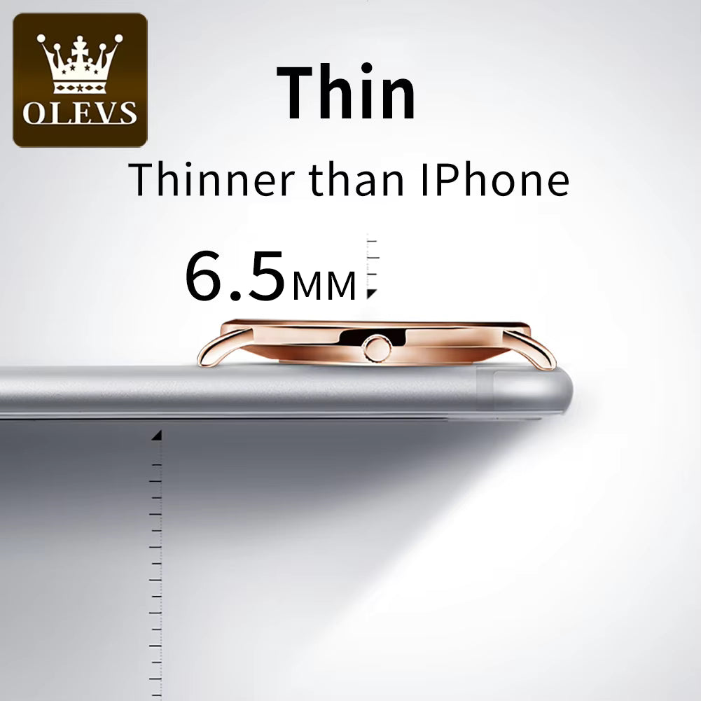 Top Brand OLEVS Ultra Thin 6.5mm Minimalist Fashion Quartz Watch for Men Leather Strap Auto Date Male Waterproof Mens Wristwatch