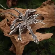Hot New Fashion Retro Seraph Cross Men's Necklace Exaggerated Fashion Pendant Accessories